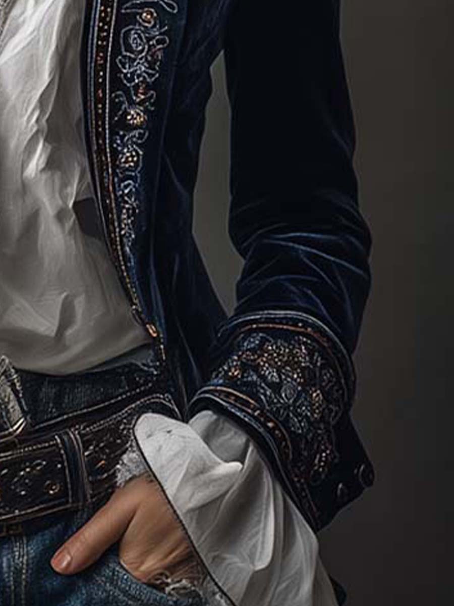 Erica | Long Embroidered Velvet Jacket