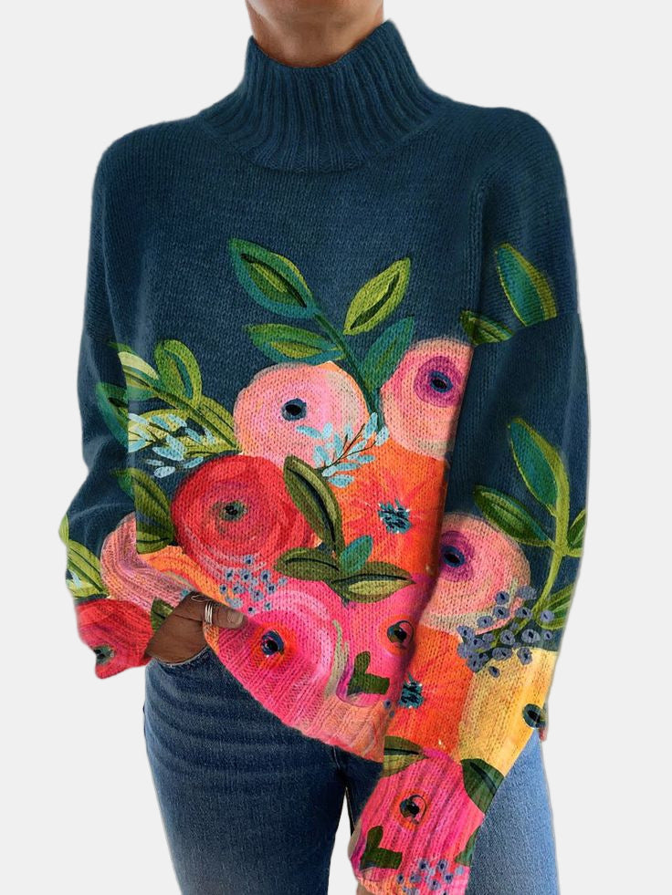 Tessa | Floral Print Turtleneck Sweater