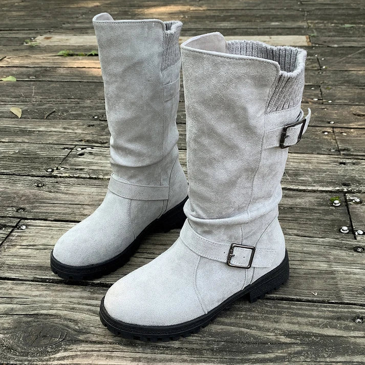 Rosie | Slouch Suede-Effect Buckle Boots