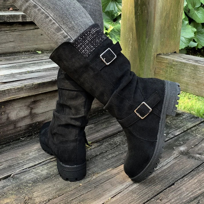 Rosie | Slouch Suede-Effect Buckle Boots