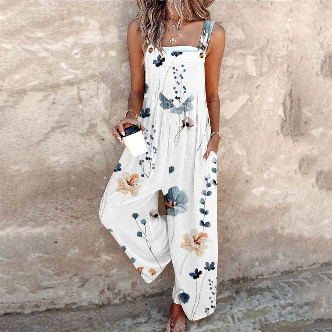 Loose Printed Overalls with Adjustable Straps