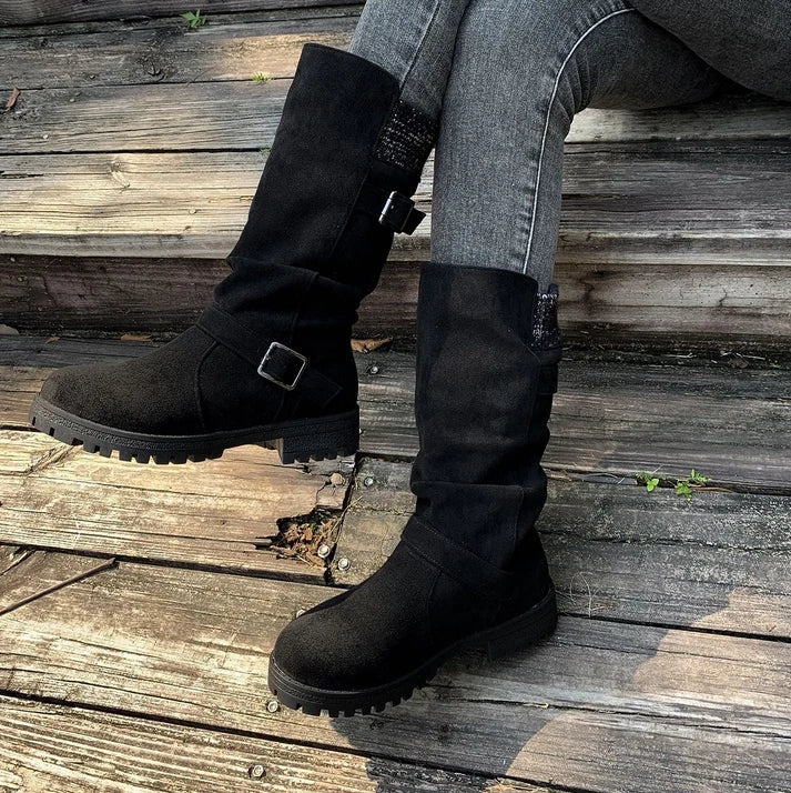Rosie | Slouch Suede-Effect Buckle Boots
