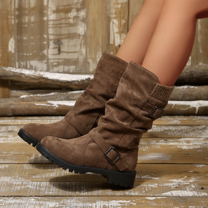 Rosie | Slouch Suede-Effect Buckle Boots
