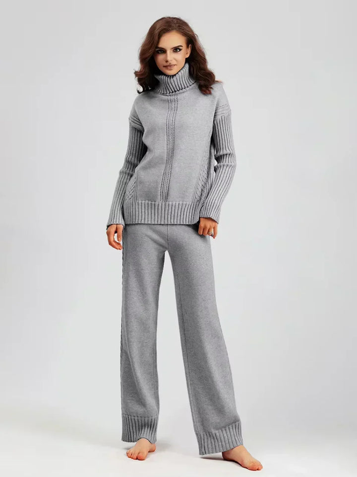 Scarlett | Chic Turtleneck Knitted Set and Wide Leg Pants