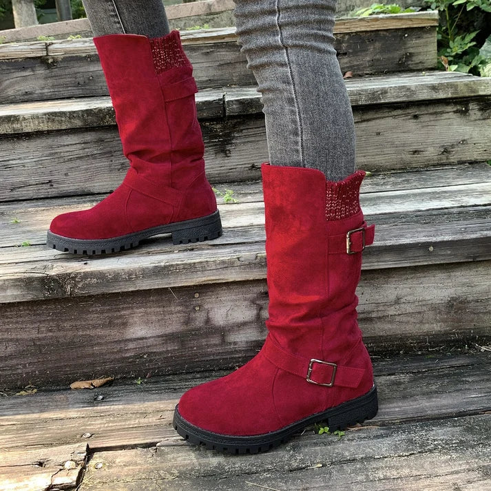 Rosie | Slouch Suede-Effect Buckle Boots