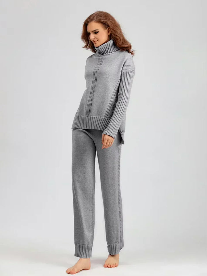 Scarlett | Chic Turtleneck Knitted Set and Wide Leg Pants