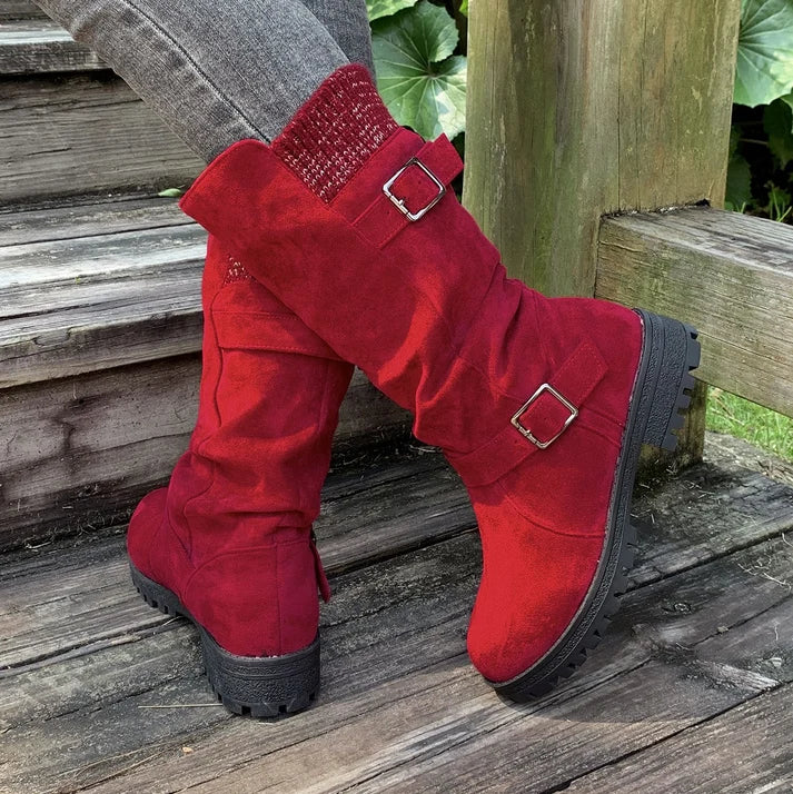 Rosie | Slouch Suede-Effect Buckle Boots