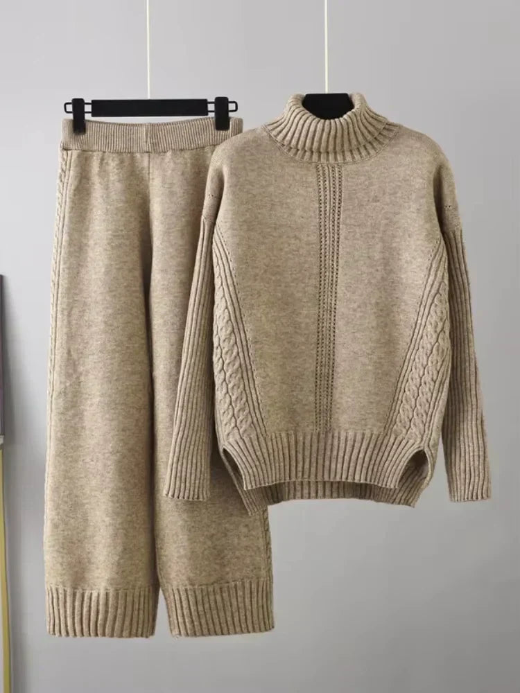 Scarlett | Chic Turtleneck Knitted Set and Wide Leg Pants