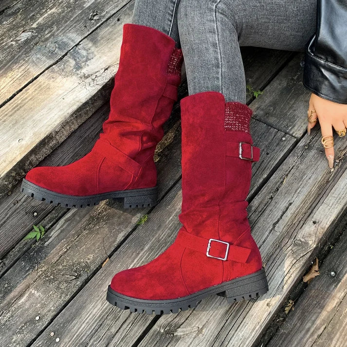 Rosie | Slouch Suede-Effect Buckle Boots