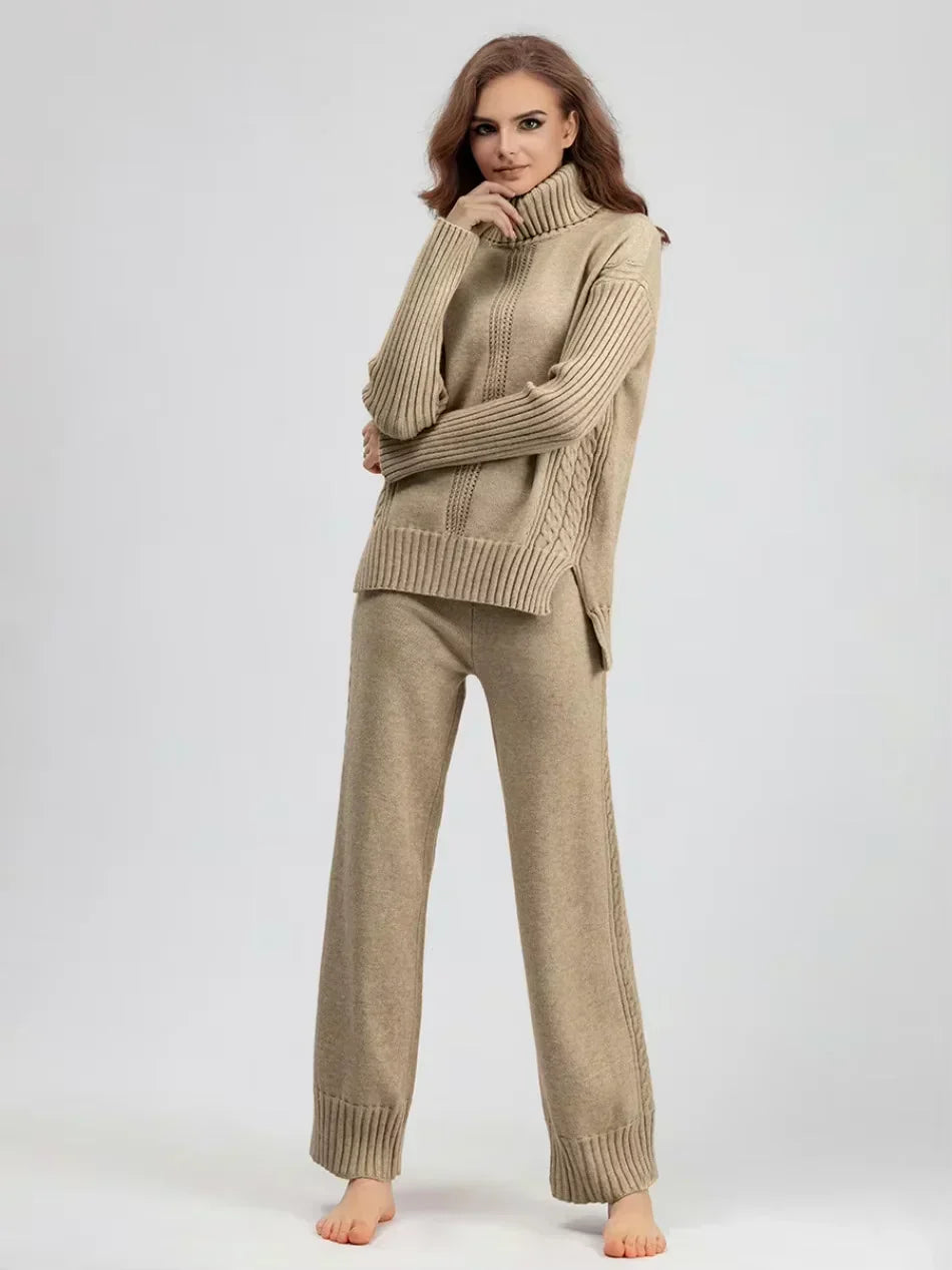 Scarlett | Chic Turtleneck Knitted Set and Wide Leg Pants