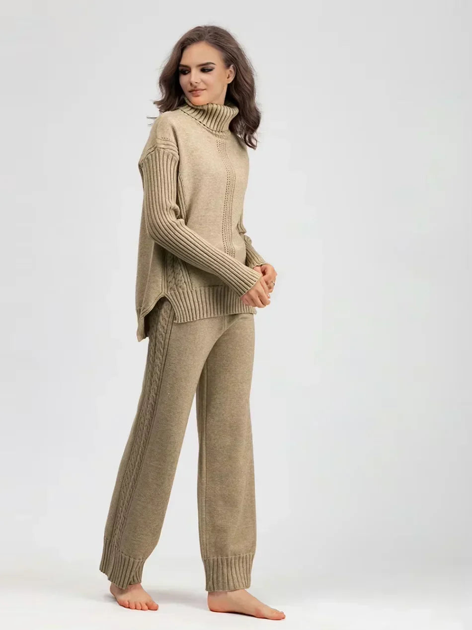 Scarlett | Chic Turtleneck Knitted Set and Wide Leg Pants