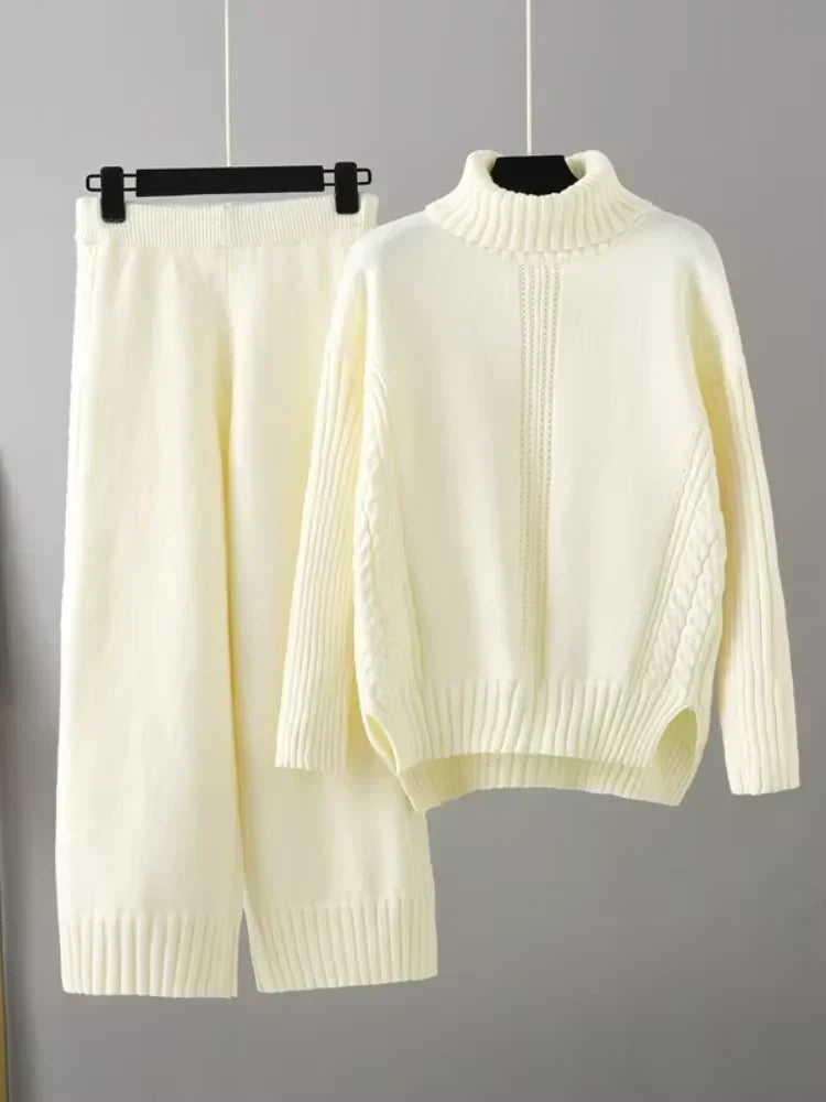 Scarlett | Chic Turtleneck Knitted Set and Wide Leg Pants