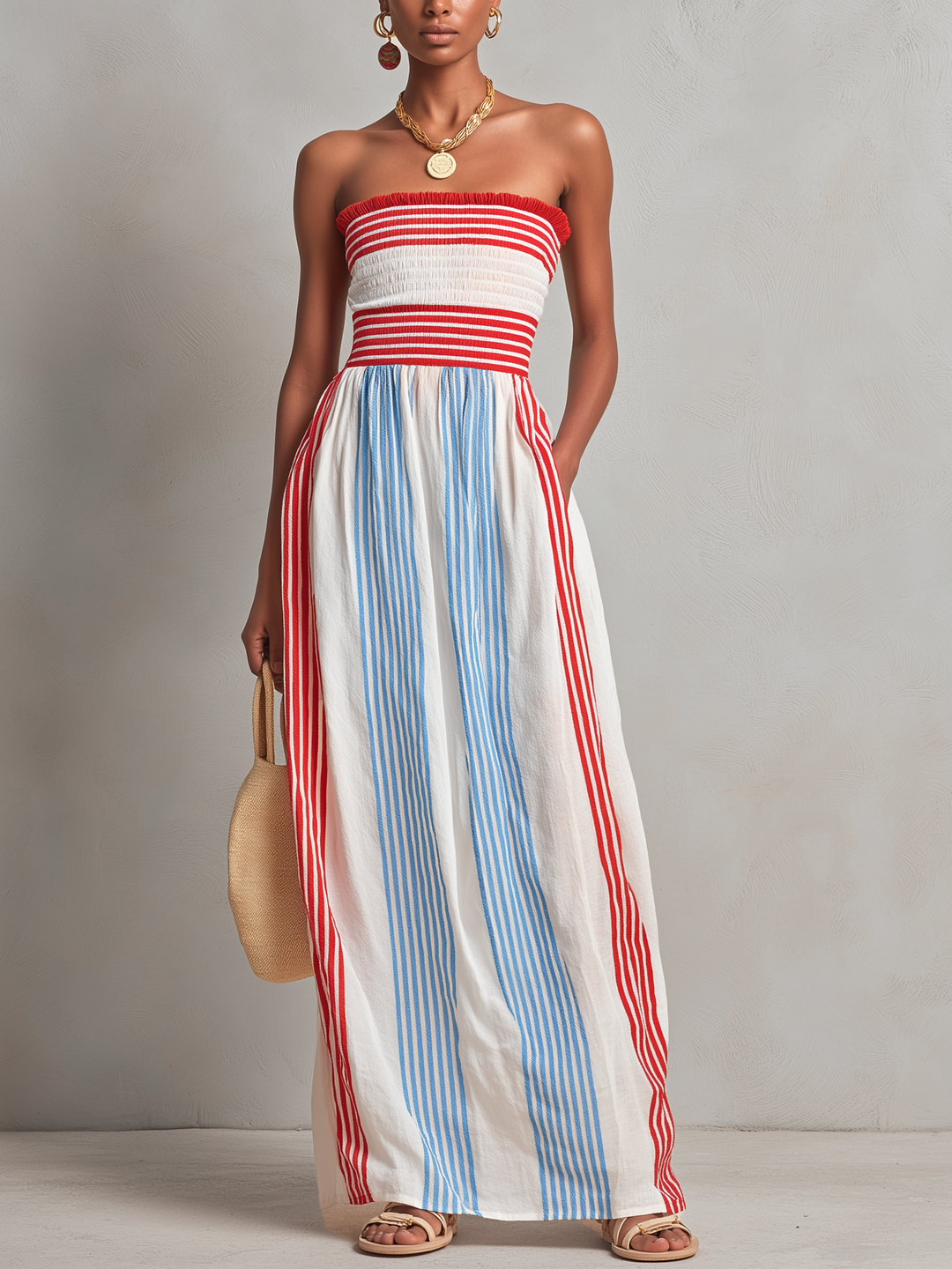Elise | Striped Smocked Bustier Maxi Dress