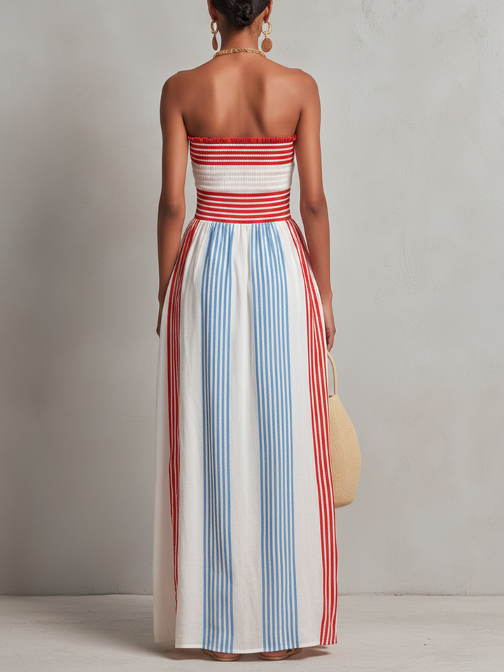 Elise | Striped Smocked Bustier Maxi Dress