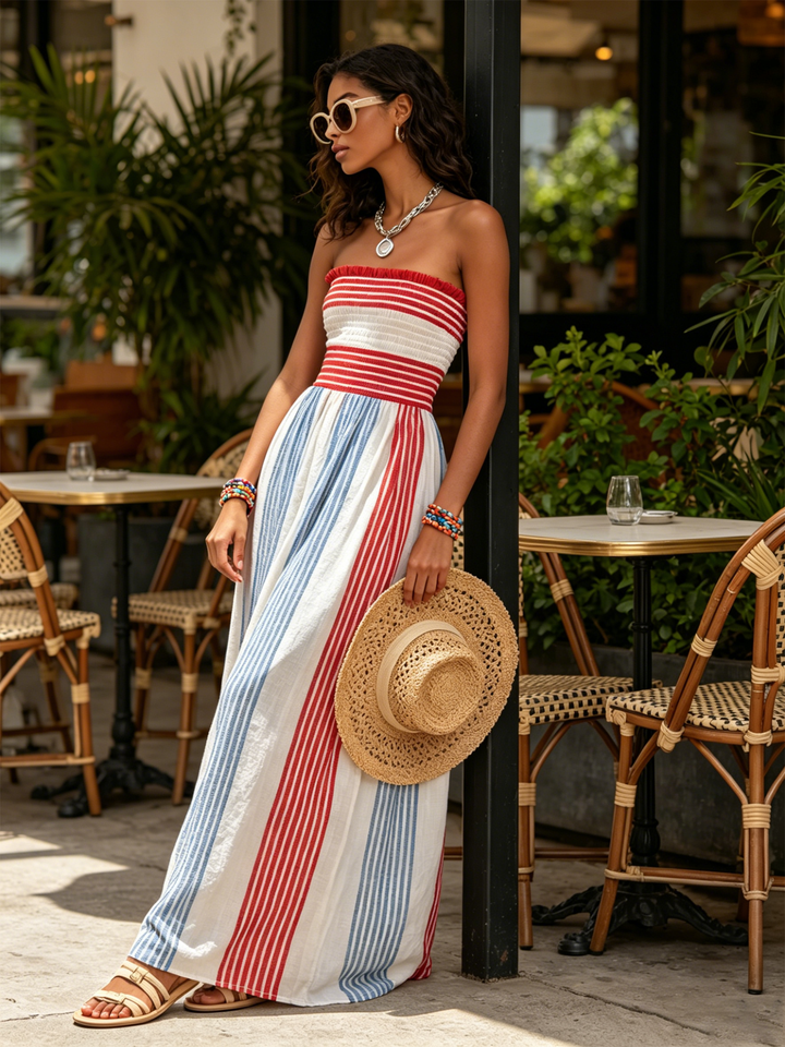 Elise | Striped Smocked Bustier Maxi Dress