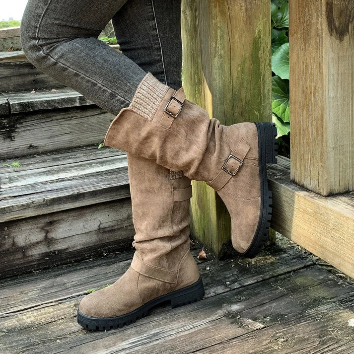 Rosie | Slouch Suede-Effect Buckle Boots