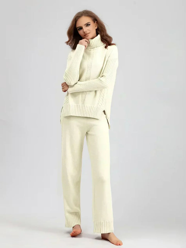 Scarlett | Chic Turtleneck Knitted Set and Wide Leg Pants