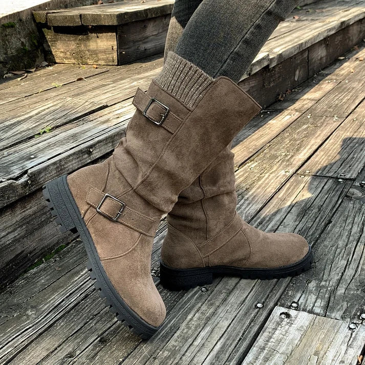 Rosie | Slouch Suede-Effect Buckle Boots