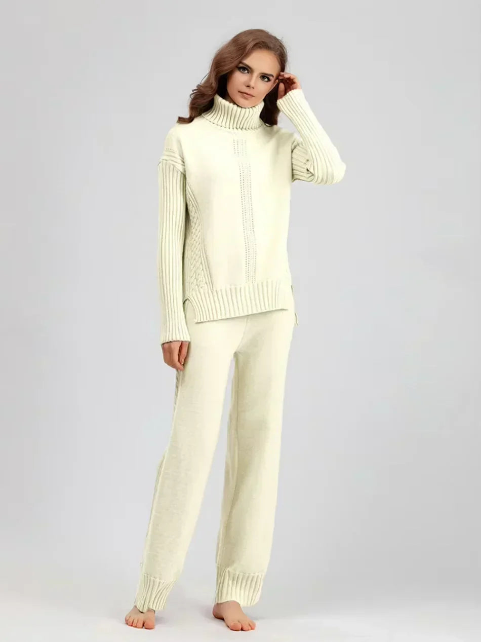 Scarlett | Chic Turtleneck Knitted Set and Wide Leg Pants