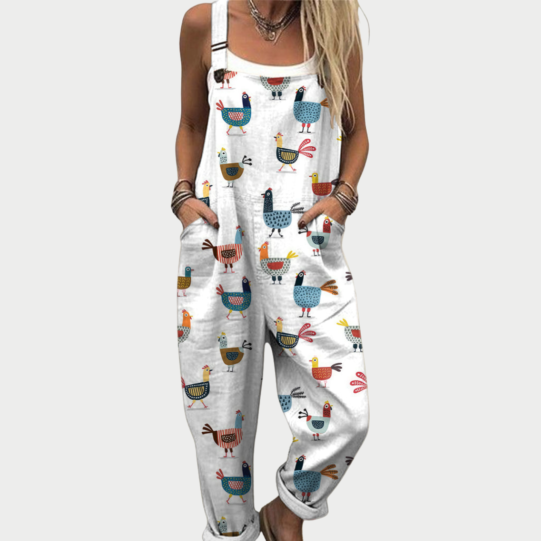 Loose-Fitting Printed Overalls