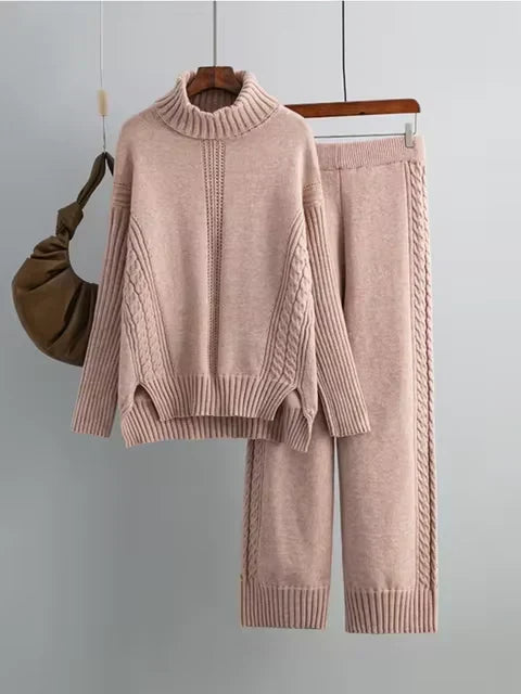Scarlett | Chic Turtleneck Knitted Set and Wide Leg Pants