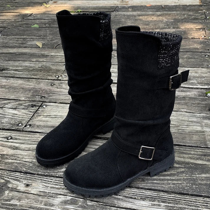 Rosie | Slouch Suede-Effect Buckle Boots