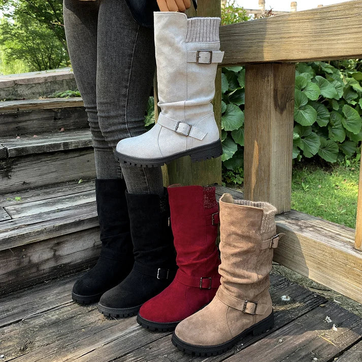 Rosie | Slouch Suede-Effect Buckle Boots