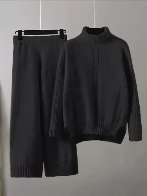 Scarlett | Chic Turtleneck Knitted Set and Wide Leg Pants