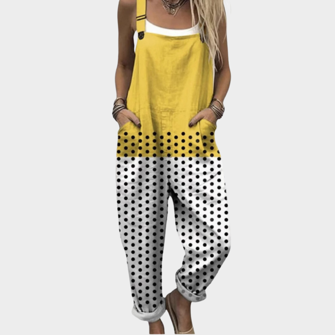 Loose-fitting overall with colorful print