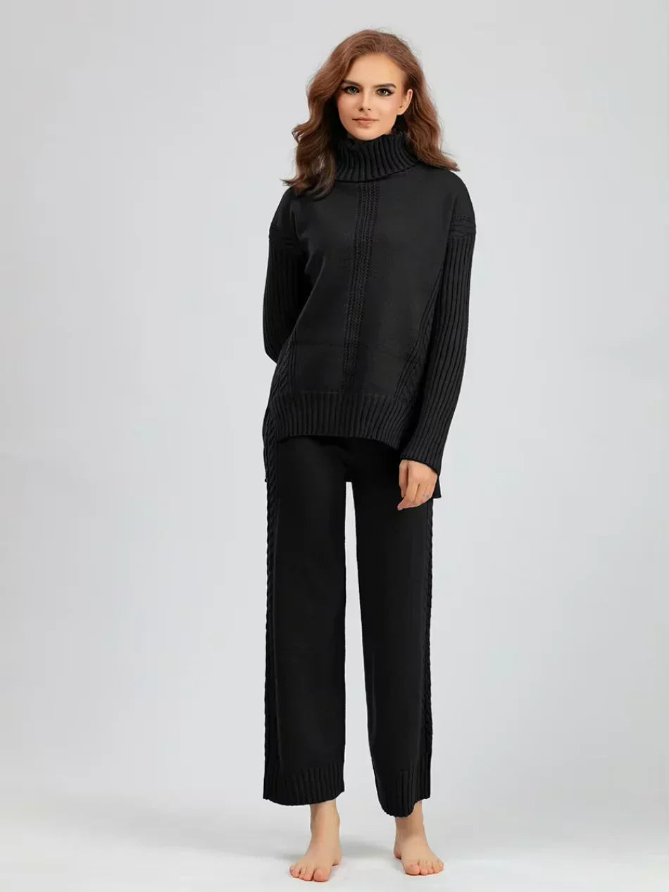 Scarlett | Chic Turtleneck Knitted Set and Wide Leg Pants