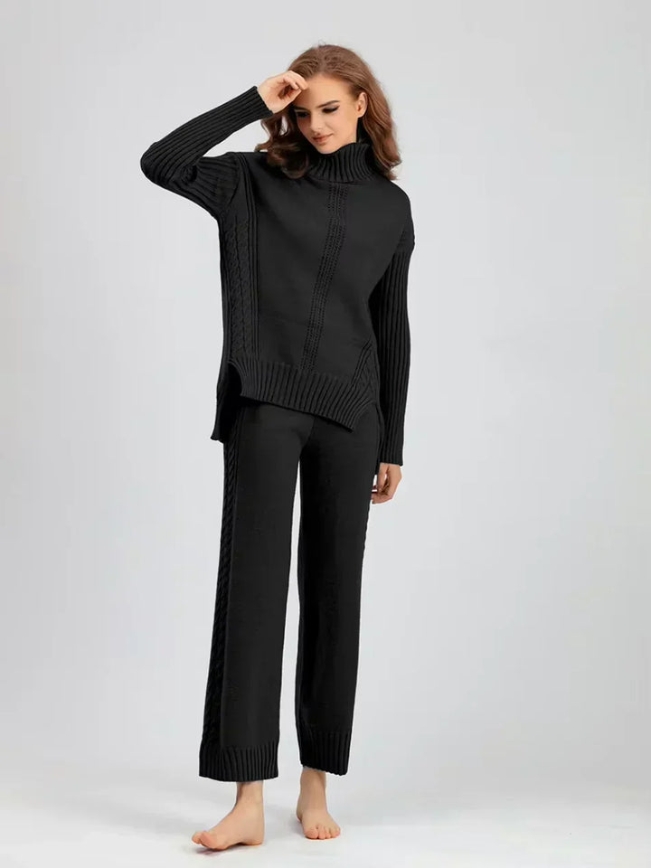 Scarlett | Chic Turtleneck Knitted Set and Wide Leg Pants