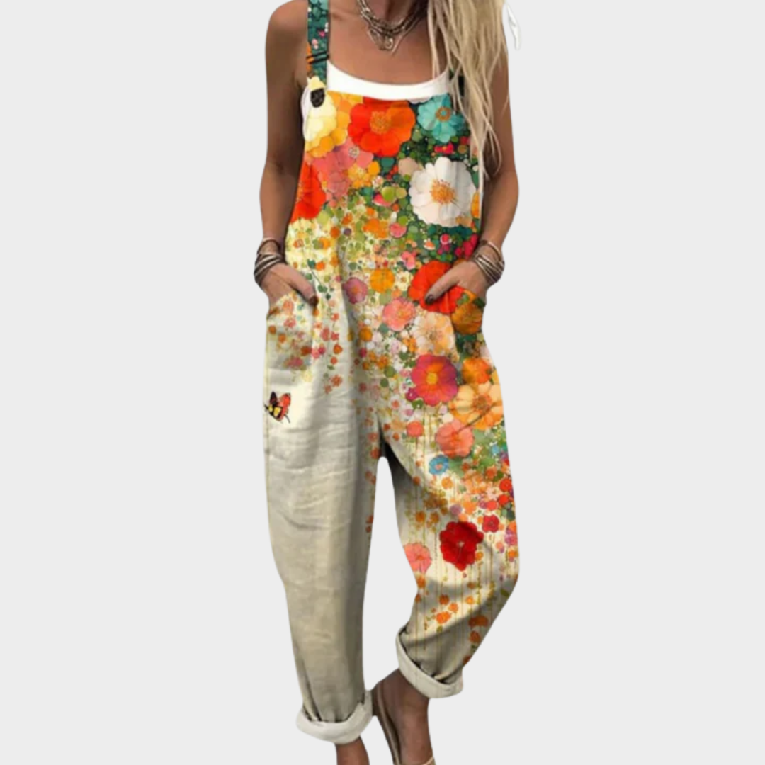Loose-Fitting Overalls with Colorful Print