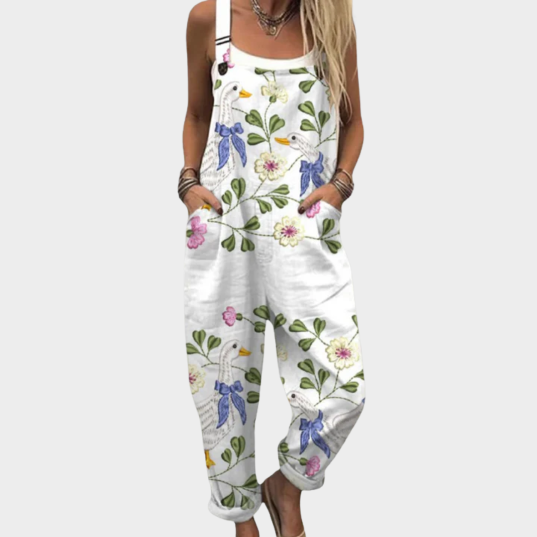 Comfortable Printed Wide-Leg Overalls