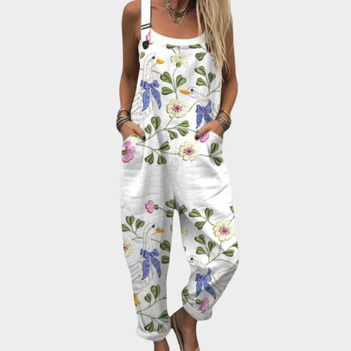 Comfortable Printed Wide-Leg Overalls