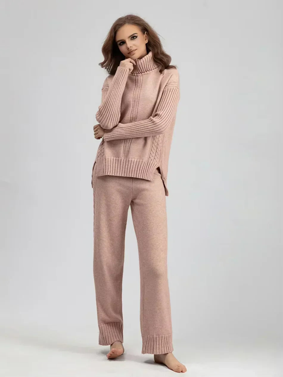 Scarlett | Chic Turtleneck Knitted Set and Wide Leg Pants