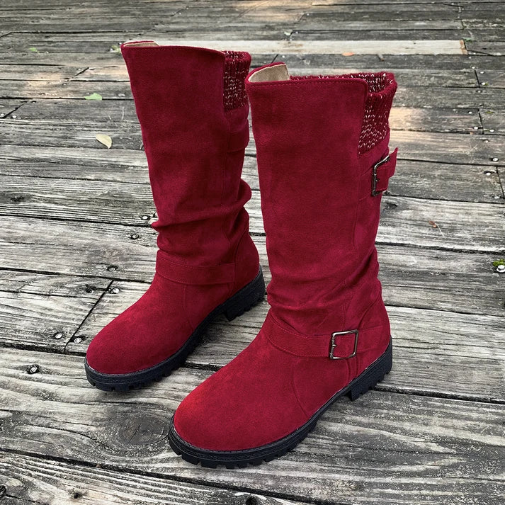 Rosie | Slouch Suede-Effect Buckle Boots