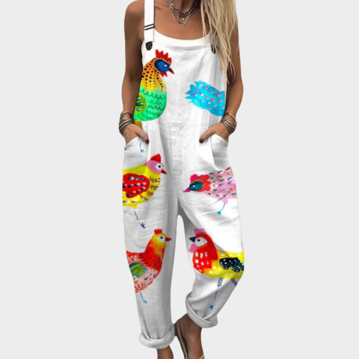 Printed wide overall with adjustable straps
