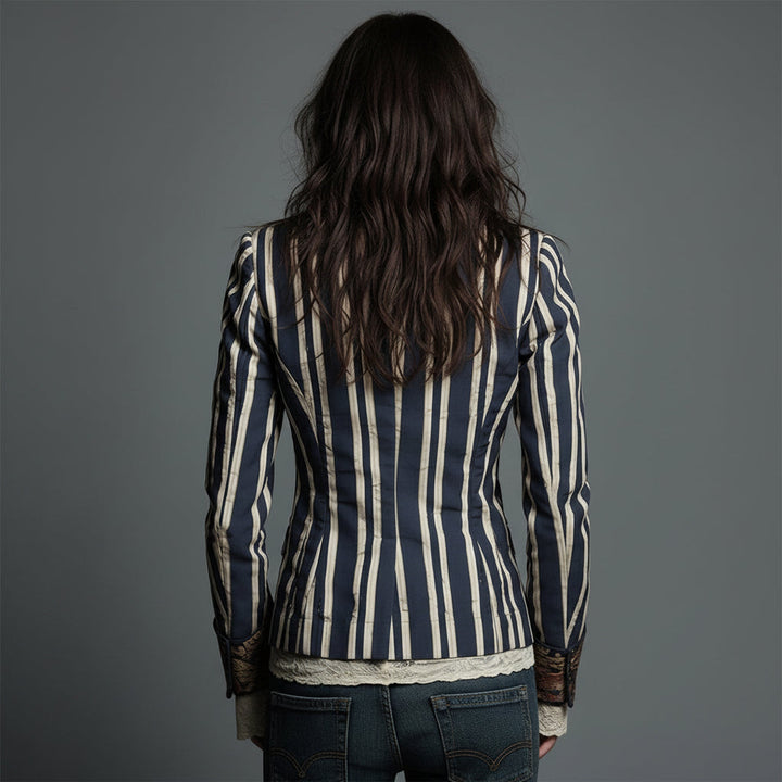 Béatrice | Striped Blazer with Woven Floral Details