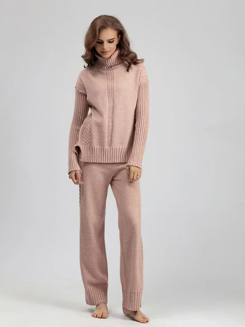 Scarlett | Chic Turtleneck Knitted Set and Wide Leg Pants