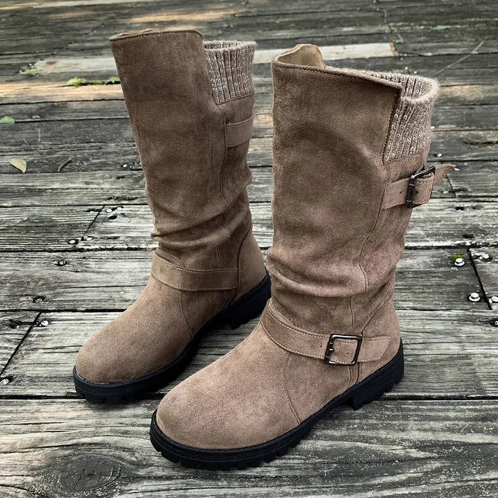 Rosie | Slouch Suede-Effect Buckle Boots