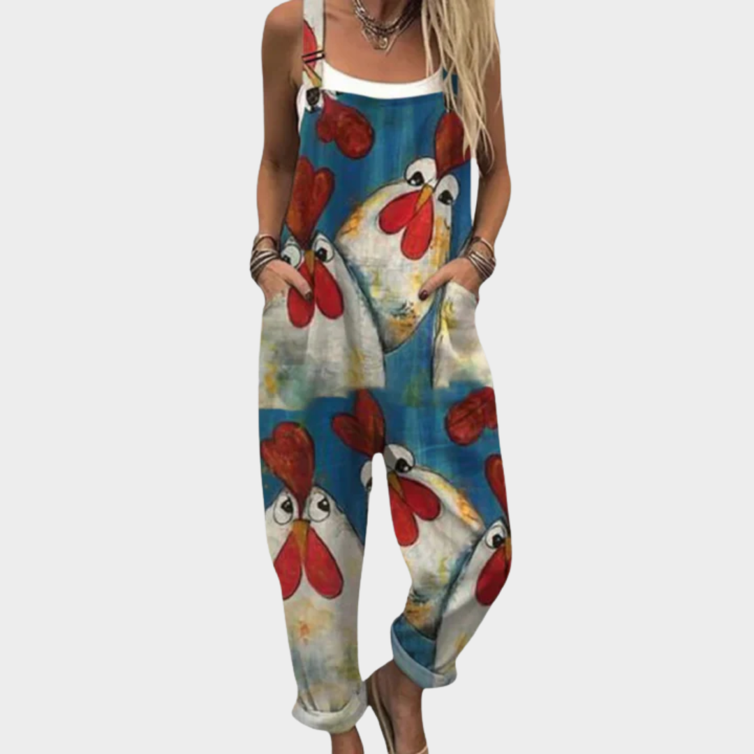 Loose-fitting dungarees with colorful print