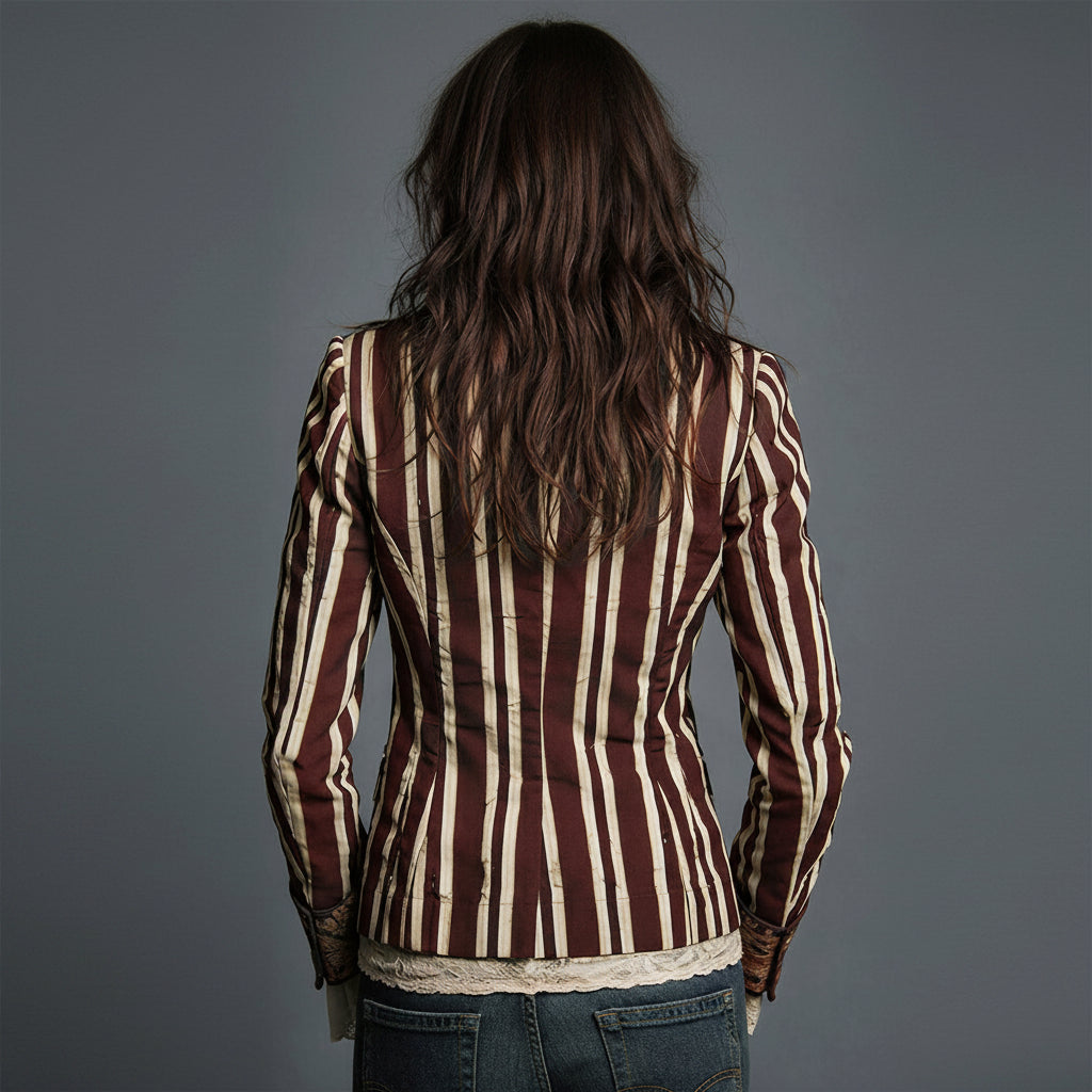 Béatrice | Striped Blazer with Woven Floral Details