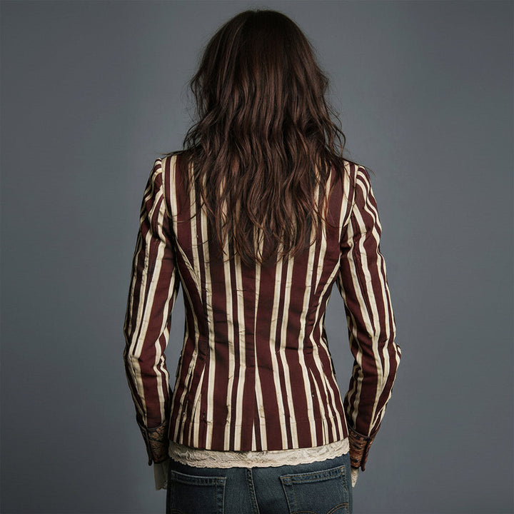 Béatrice | Striped Blazer with Woven Floral Details