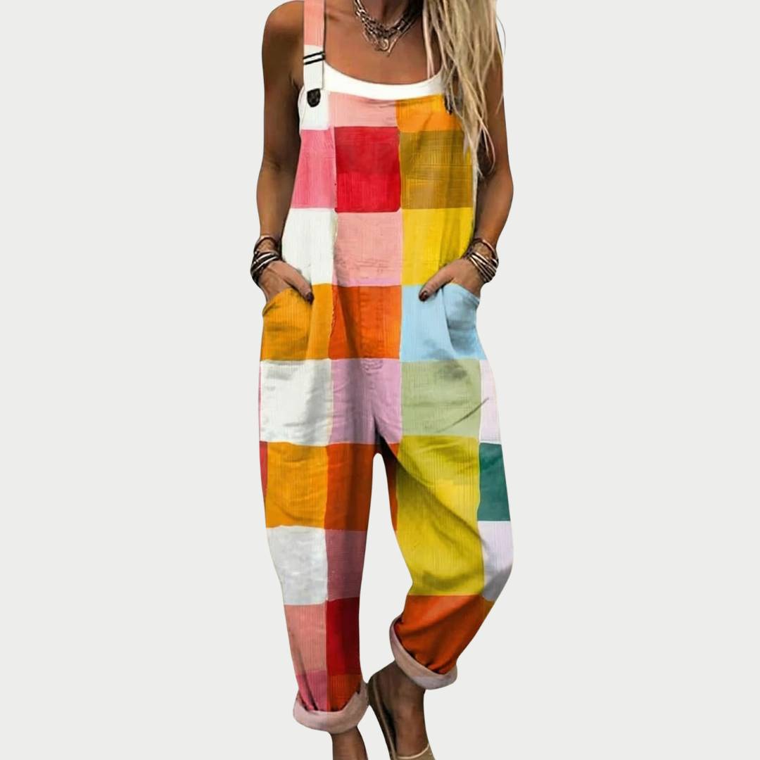 Printed Wide-Leg Jumpsuit with Adjustable Straps