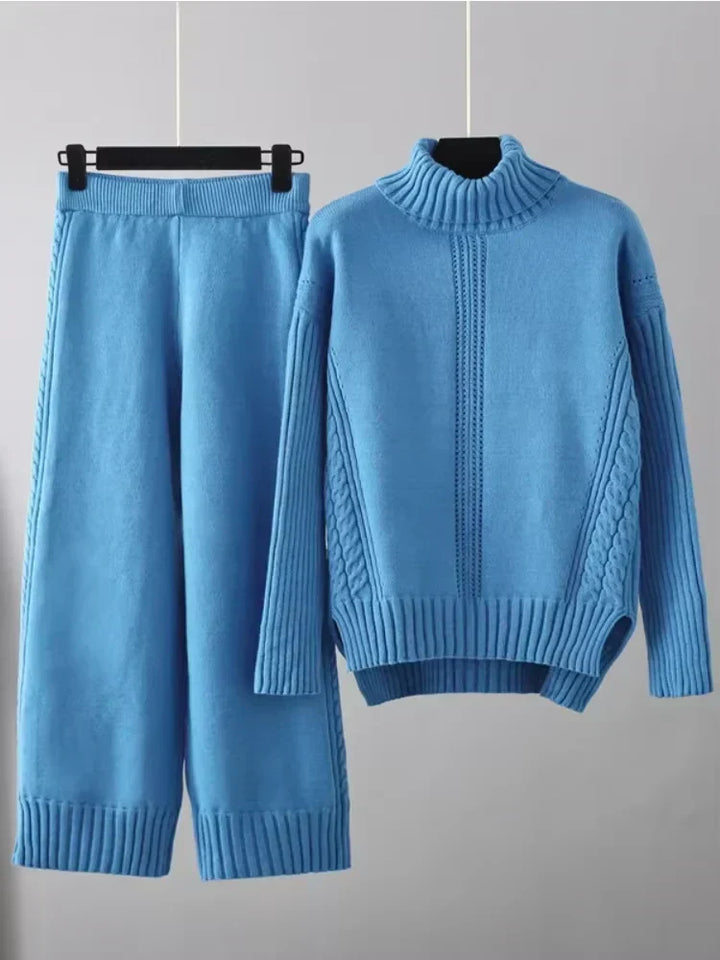 Scarlett | Chic Turtleneck Knitted Set and Wide Leg Pants