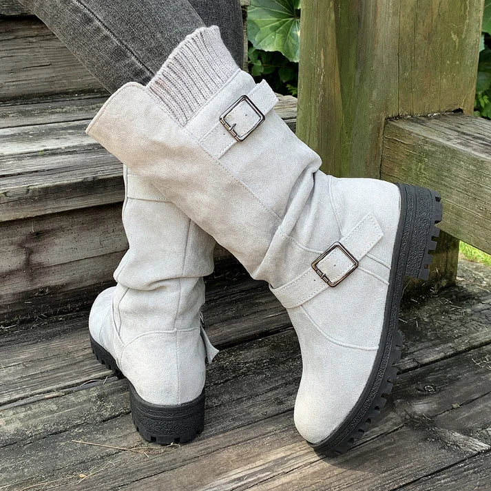 Rosie | Slouch Suede-Effect Buckle Boots