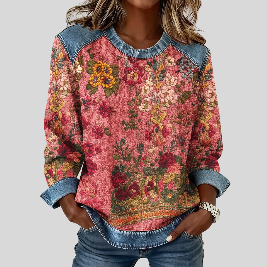 Charlene | Floral Contrast-Trim Sweatshirt
