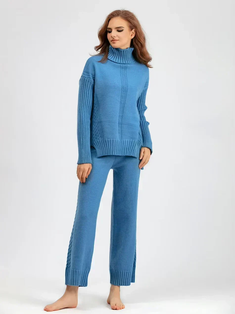 Scarlett | Chic Turtleneck Knitted Set and Wide Leg Pants