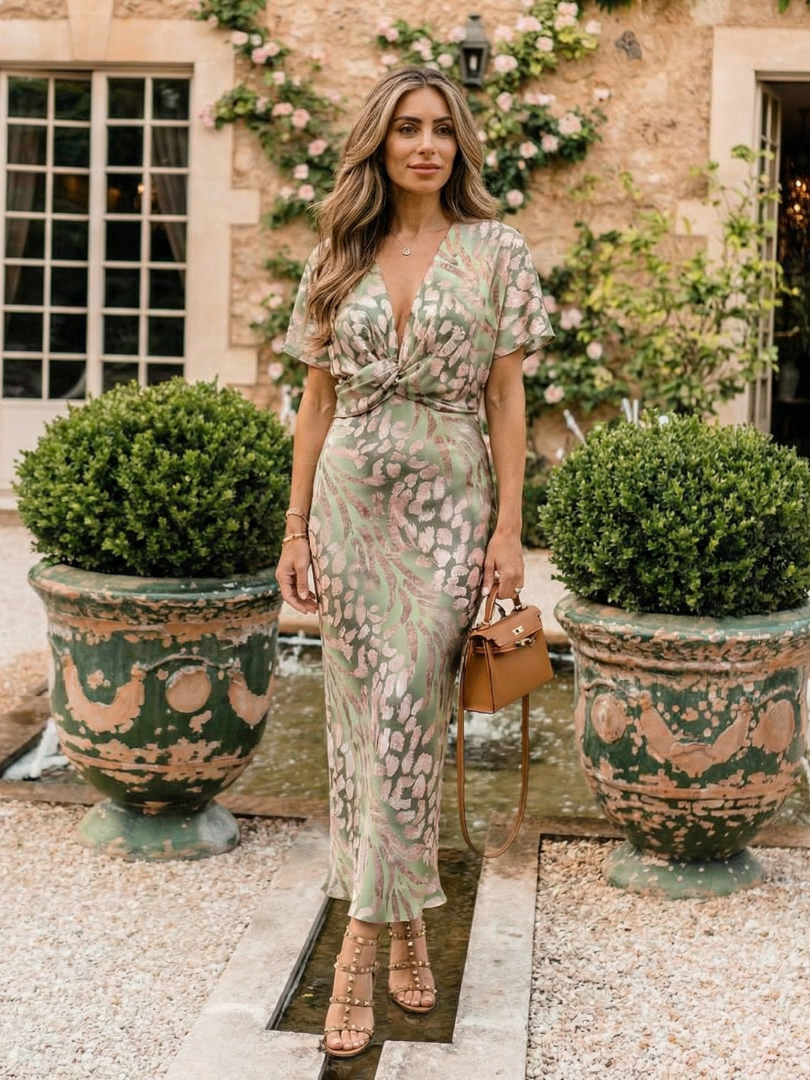 Vivette | Twisted Waist Dress with Abstract Print