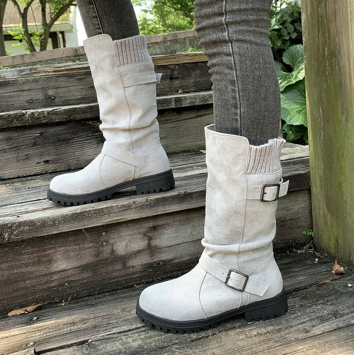 Rosie | Slouch Suede-Effect Buckle Boots
